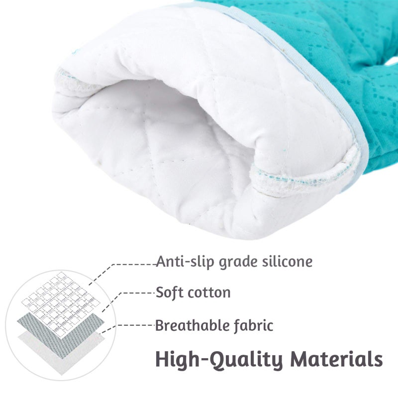 Tormays 4Pcs Oven Mitts and Pot Holders Set, 572F Heat Resistant Oven Glove, Soft Cotton Lining with Non-Slip Surface for Kitchen Baking BBQ (Turquoise) - Image 2